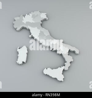 Karte von Italien in 3d, in den Regionen und autonomen Provinzen. Trient und Bozen. 3D-Rendering Stockfoto