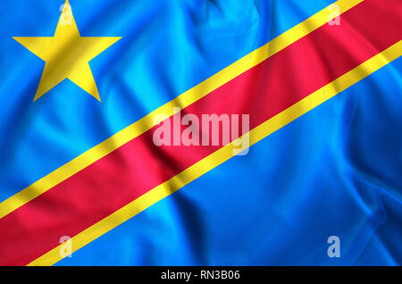 Demokratische Republik Kongo moderne und realistische closeup flag Abbildung. Perfekt für Hintergrund oder Textur. Stockfoto