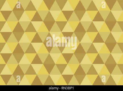 Dreieckige nahtlose Muster. Low Poly geometrischen Hintergrund. Goldenen Farben. Print Design für Textilwaren, Plakate, Flyer, T-Shirts, Tapeten. Mosaik Stock Vektor