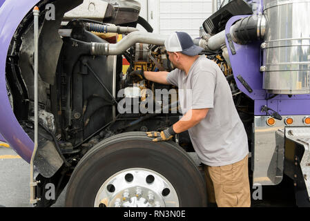 Lkw-Fahrer die Kontrolle semi-LKW-Motor Stockfoto