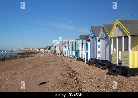 Blick auf den Strand von Thorpe Bay Southend-on-Sea, Essex, England Stockfoto