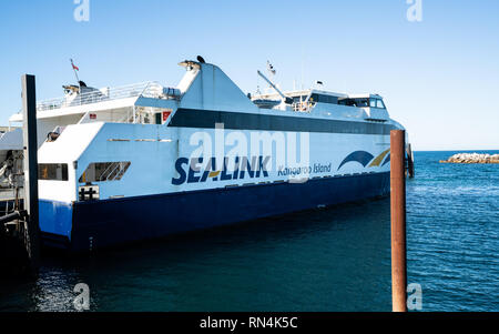 1. Januar 2019, Cape Jervis, South Australia: Fähre der Kangaroo Island SeaLink tour operator Unternehmen in Cape Jervis SA Australien Stockfoto