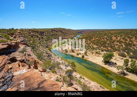 Wandern im Canyon. Naturen Fenster Loop Trail, Kalbarri Nationalpark, Western Australia Stockfoto