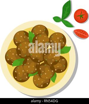 National Food in Israel. Flache Vector Illustration. Die Aussicht von oben. Falafel Stock Vektor