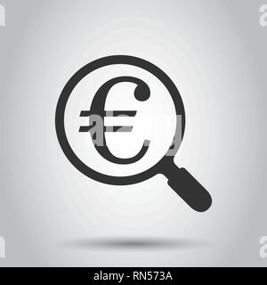 Vergrößern Glas mit Euro zeichen Symbol im flachen Stil. Lupe, Geld Vector Illustration auf weißem Hintergrund. Suche Rechnung Business Konzept. Stock Vektor