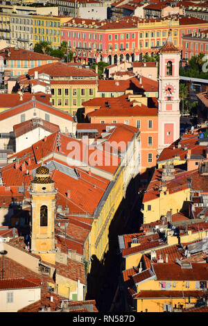 Altstadt von Nizza gesehen von Colline du Château, Vieux Nice, Nice, Côte d'Azur, Provence, Frankreich Stockfoto