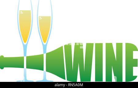 Flasche Wein und zwei Gläser logo Stock Vektor