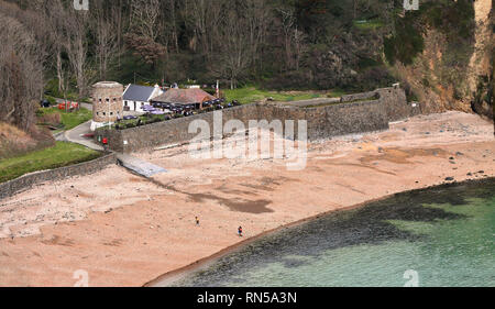 Martello Festung Turm auf einem Sandstrand an der Ostküste von Guernsey im Englischen Kanal Inseln Stockfoto