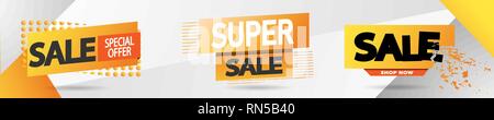 Verkauf Banner Template Set Design, Angebot, Super Sale. Am Ende der Saison bieten Banner. EPS 10 Vector Illustration. Stock Vektor