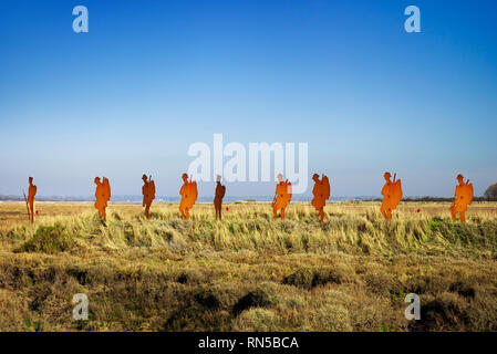 Mersea Island Silhouetten. Ein Denkmal für die Männer von mersea Island, die ihr Leben in den ersten Weltkrieg gab. Stockfoto