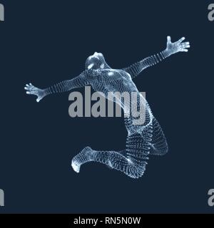 Gymnast. Man. 3D-Modell des menschlichen Körpers. Gymnastik Aktivitäten für Icon Health und Fitness Community. Vektorgrafiken aus Teilchen. Stock Vektor
