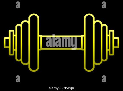 Gewichte Symbol - Gelb Gradienten realistische Hantel Umrisse, isoliert - Vector Illustration Stock Vektor