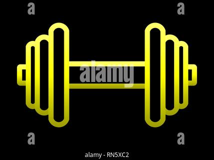Gewichte Symbol - Gelb Gradienten realistische Hantel Umrisse, isoliert - Vector Illustration Stock Vektor