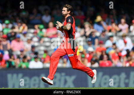 Marvel Stadion, Melbourne, Australien. 17 Feb, 2019. Australian Big Bash Cricket League, Melbourne Renegaten gegen Melbourne Sterne; Kane Richardson von der Melbourne Renegades schalen Credit: Aktion plus Sport/Alamy leben Nachrichten Stockfoto