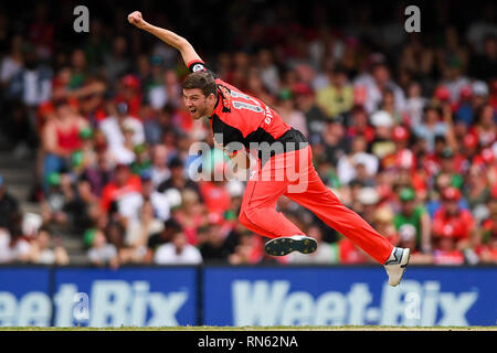 Marvel Stadion, Melbourne, Australien. 17 Feb, 2019. Australian Big Bash Cricket League, Melbourne Renegaten gegen Melbourne Sterne; Harry Gurney des Melbourne Renegades bowling Credit: Aktion plus Sport/Alamy leben Nachrichten Stockfoto