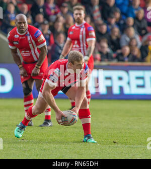 AJ Bell Stadium, Salford, UK. 17 Feb, 2019. Betfred Super League Rugby, Salford der Roten Teufel gegen Leeds Rhinos; Joey Lussick von Salford Roten Teufel startet Credit: Aktion plus Sport/Alamy leben Nachrichten Stockfoto