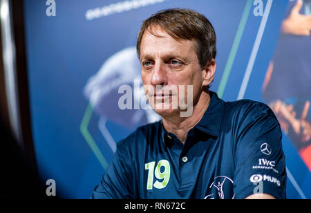 Monaco. 17 Feb, 2019. Tony Hawk (Laureus Academy Mitglied) in einem Interview. GES/Sport Allgemein/Laureus World Sports Awards 2019, 17.02.2019 Sport: Laureus World Sports Awards 2019, Februar 17, 2019 | Verwendung der weltweiten Kredit: dpa/Alamy leben Nachrichten Stockfoto