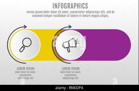 Moderne und einfache 3D-Vektor Illustration. Infografik Vorlage mit zwei Kreise, Elemente, Sektoren und Pfeile. Für Unternehmen entwickelt, Präsentationen Stock Vektor