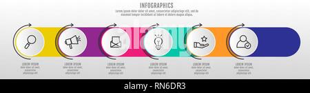 Moderne und einfache 3D-Vektor Illustration. Infografik Vorlage mit sechs Kreise, Elemente, Sektoren und Pfeile. Für Unternehmen entwickelt, Präsentationen Stock Vektor