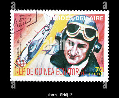 Storniert Briefmarke von Äquatorialguinea gedruckt, das zeigt uns pilot Gabreski. Stockfoto