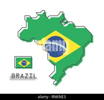 Brasilien Karte und Flagge. Moderne, einfache Linie cartoon Design. Vektor. Stock Vektor