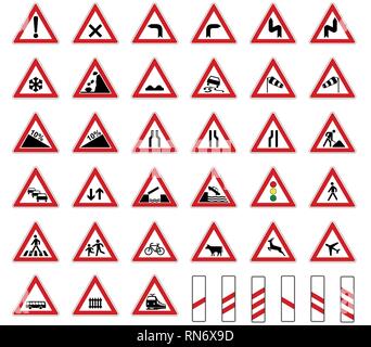 Straße Europa traffic sign collection Vektor auf weißem Hintergrund Stock Vektor