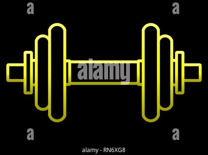 Gewichte Symbol - Gelb Gradienten realistische Hantel Umrisse, isoliert - Vector Illustration Stock Vektor