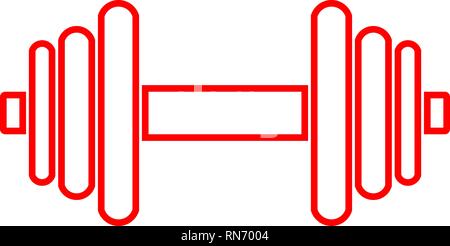 Gewichte Symbol - Rot minimalistischen Hantel Umrisse, isoliert - Vector Illustration Stock Vektor