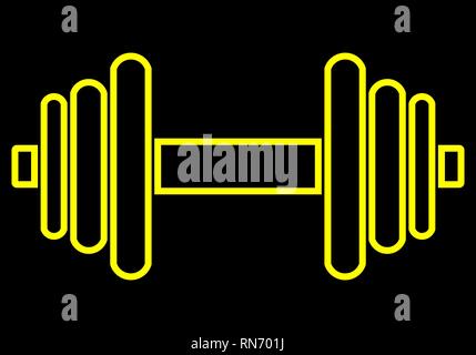 Gewichte Symbol - Gelb minimalistischen Hantel Umrisse, isoliert - Vector Illustration Stock Vektor