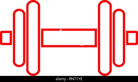 Gewichte Symbol - Rot minimalistischen Hantel Umrisse, isoliert - Vector Illustration Stock Vektor