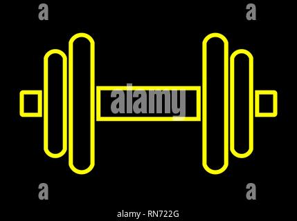 Gewichte Symbol - Gelb minimalistischen Hantel Umrisse, isoliert - Vector Illustration Stock Vektor