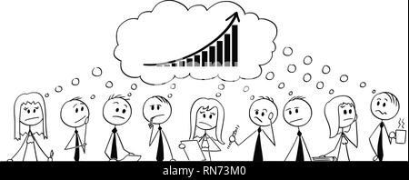 Cartoon von Team der Unternehmer beim Brainstorming Gedanken über Erfolg und Wachstum Graph Stock Vektor