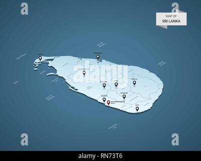 Isometrische 3D-Sri Lanka Karte, Vector Illustration mit Städten, Ländergrenzen, Kapital, administrative divisions und Zeiger markiert; Gradient blauen Hintergrund. Stock Vektor