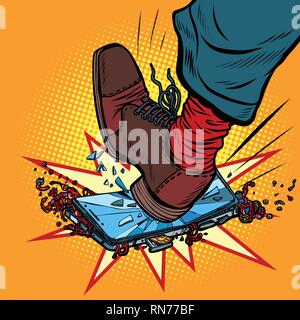 Mann bricht mit seinem Fuß. Comic cartoon Pop Art retro Vektor illustration Zeichnung Stock Vektor