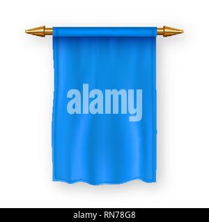 Blaue Flagge Pennat Vektor. Pennon Stoff leer. Werbung Leinwand Banner. Hängende Wand Pennat. Heraldische 3D Realistische isoliert Abbildung Stock Vektor