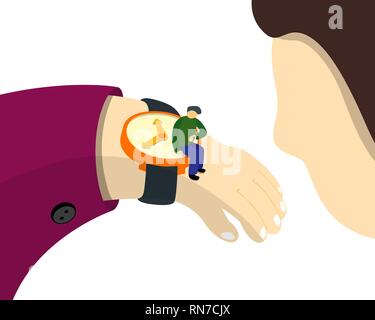 Man warte Zeit prüfen. Kontrolle der Zeit große Uhr Armbanduhr auf der Hand. Zeit Management Business Konzept. Isometrische Darstellung Vektor Stock Vektor