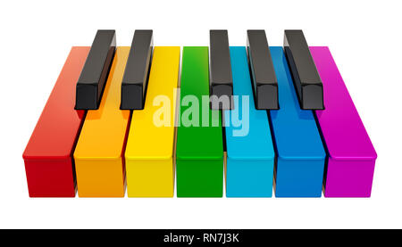 Piano farbige Tastatur, Musik Konzept. 3D-Rendering auf weißem Hintergrund Stockfoto