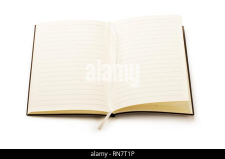 Leer notebook Mockup auf weißem Hintergrund öffnen Stockfoto