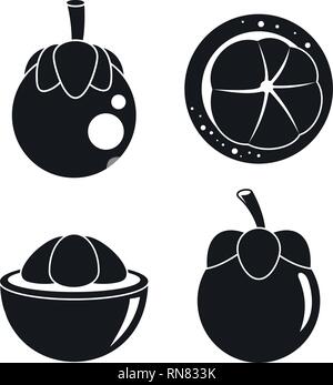 Mangostanfrucht Symbole gesetzt. Einfache mangostanfrucht Vector Icons für Web Design auf weißem Hintergrund Stock Vektor