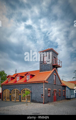 Die Alte Feuerwache Gebäude in Ahus, Schweden. Stockfoto