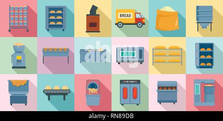 Bäckerei factory Symbole gesetzt. Flache Satz von Bäckerei factory Vector Icons für Web Design Stock Vektor