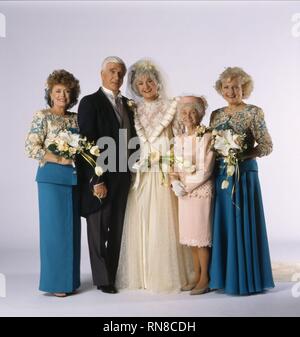 RUE MCCLANAHAN, Leslie Nielsen, BEA ARTHUR, Estelle Getty, Betty White, Golden Girls, 1985 Stockfoto