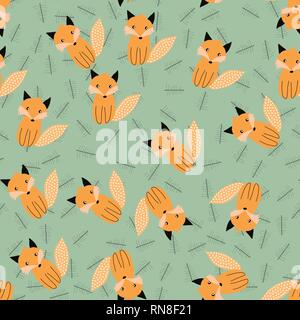 Skandinavische nahtlose Muster mit Fox. Vector Illustration. Stock Vektor
