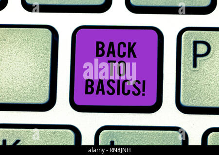Text Zeichen darstellend zurück zu Grundlagen. Konzeptionelle Foto einfache Dinge grundlegend wichtige Primäre Grundlage Taste der Tastatur Absicht Computer zu erstellen. Stockfoto