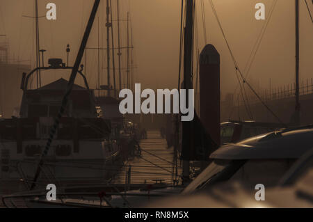 Nebel in der Marina Stockfoto