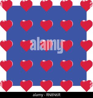 Rotes Herz nahtlose Muster auf blauem Hintergrund Stock Vektor