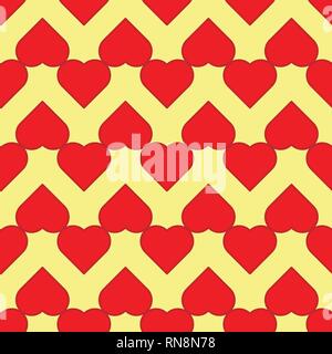 Rotes Herz nahtlose Muster auf der neon-gelben Hintergrund Stock Vektor