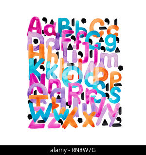 Bunte Aquarelle Alphabet. Hand bemalten abc Buchstaben Stockfoto