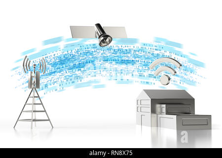High speed Datenübertragung von zu Hause aus. Schnelle Internetverbindung Konzept. Auf weissem Hintergrund. 3D-Rendering Stockfoto