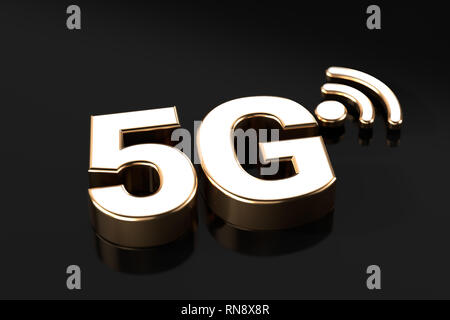 5G Symbol auf dem dunklen Hintergrund mit kopieren. 3D-Rendering Stockfoto